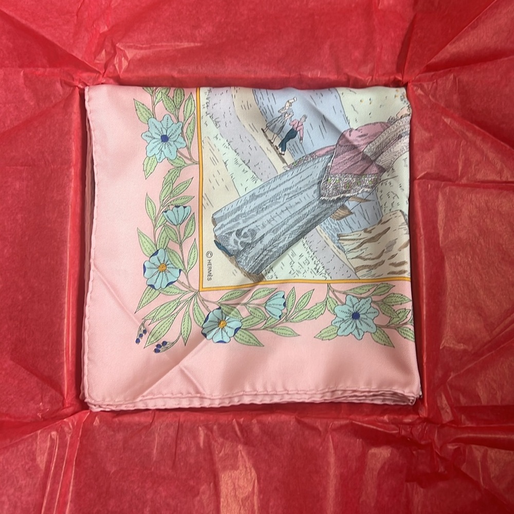 Rare Vintage Hermès Silk Scarf 90cm – Costumes des Départements – Pink Border